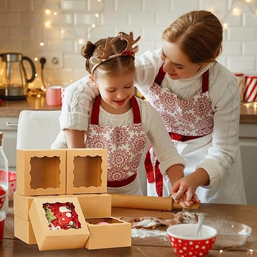 Miniatura 12 de Paquete de 50 cajas de galletas de 6 x 6 x 3 pulgadas, cajas de panadería con ventana, caja de postre para macarrón, mini pastel, chocolate, fresas