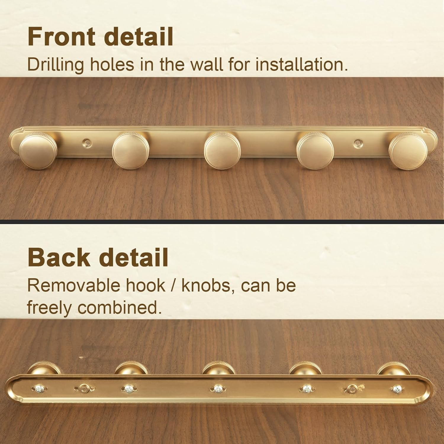 Goo-Ki 1 Pack Champagne Bronze Coat Rack Wall Mount Heavy Duty, Towel Rack Zinc Alloy Coat Hooks Wall Mounted for Bag Hat Clothes Scarf