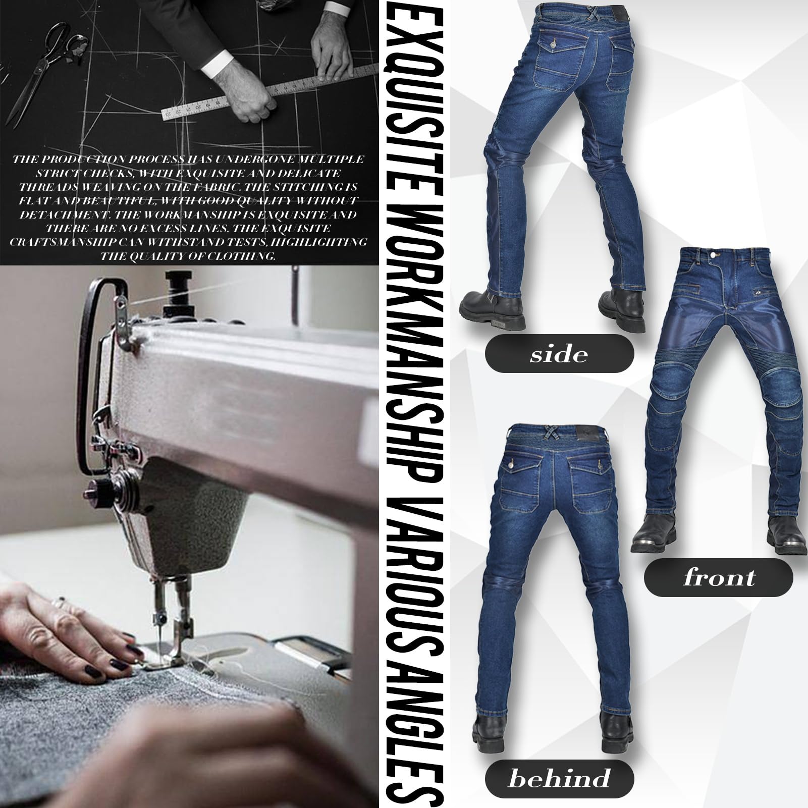Pantaloni da Moto da Uomo, Jeans protettivi da Moto da Uomo Traspiranti Pantaloni da Corsa Elasticizzati da Motocross da Equitazione corazzati con 4 Armature Rimovibili (Blue,XL)