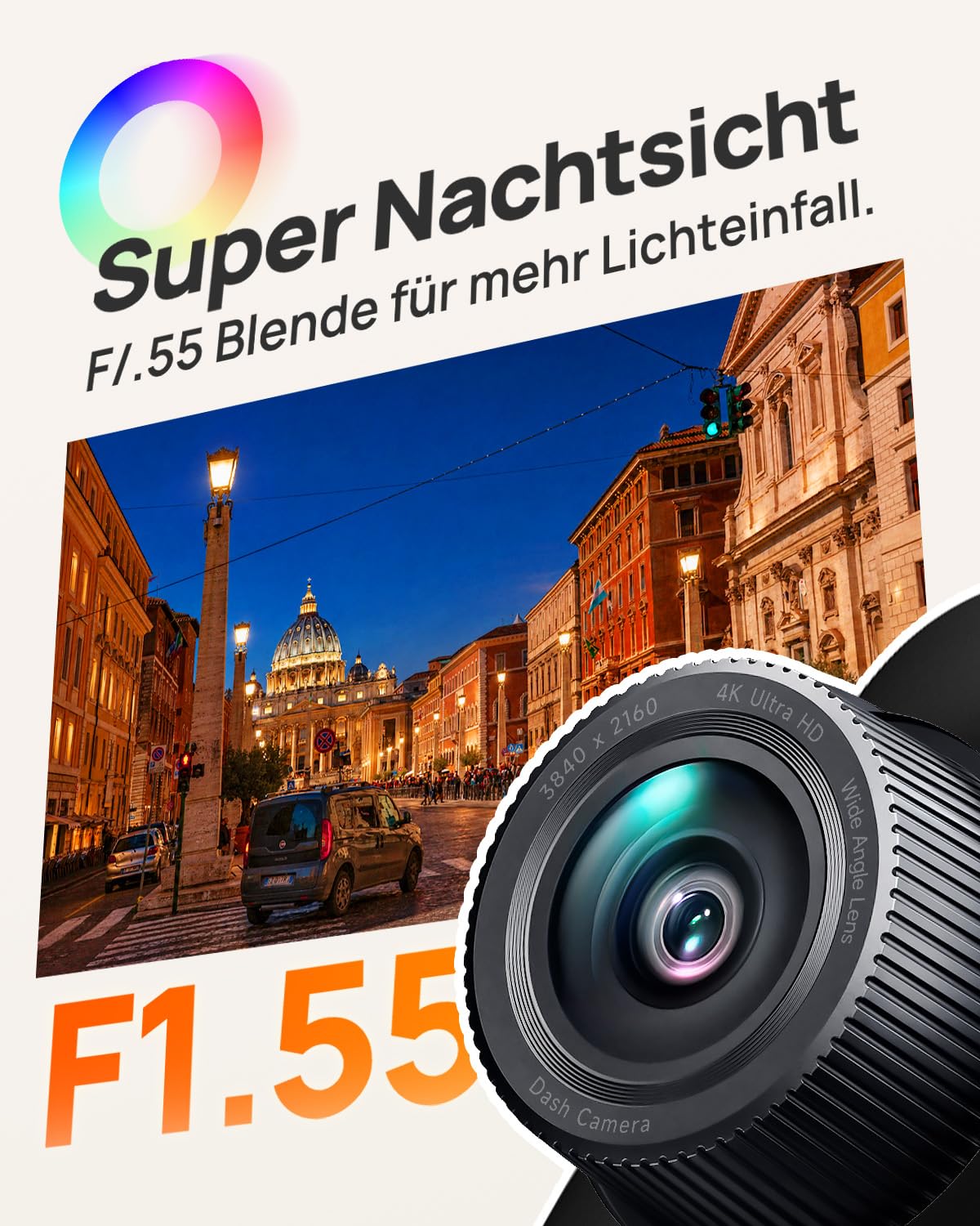 70mai Dashcam Auto Vorne A800 Nano, 4K Dashcam mit Smart HDR, APP & WiFi 6