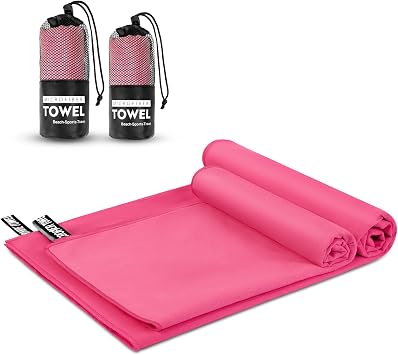 Tentock Microfiber Quick Dry Towel & Bath Towel Set - Lightweight Compact Camping Gym Travel Towels with Carry Bag Rose Red