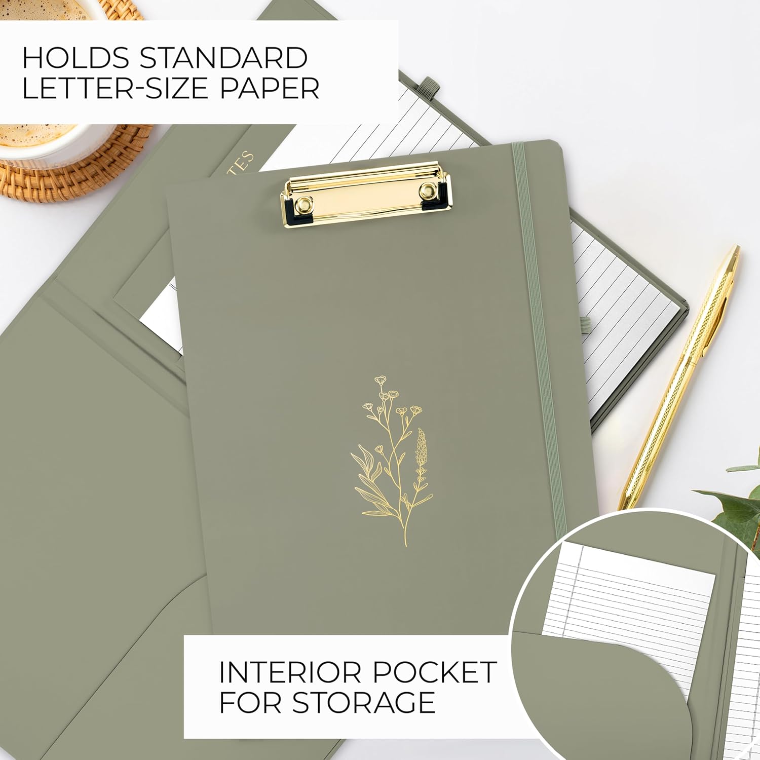 Aesthetic Clipboard Folio with Refillable Lined Notepad & Interior Pocket – Cute Padfolio/Legal Pad Holder for Women – Easily Organize Notes at Work, School, or Home - Image 3