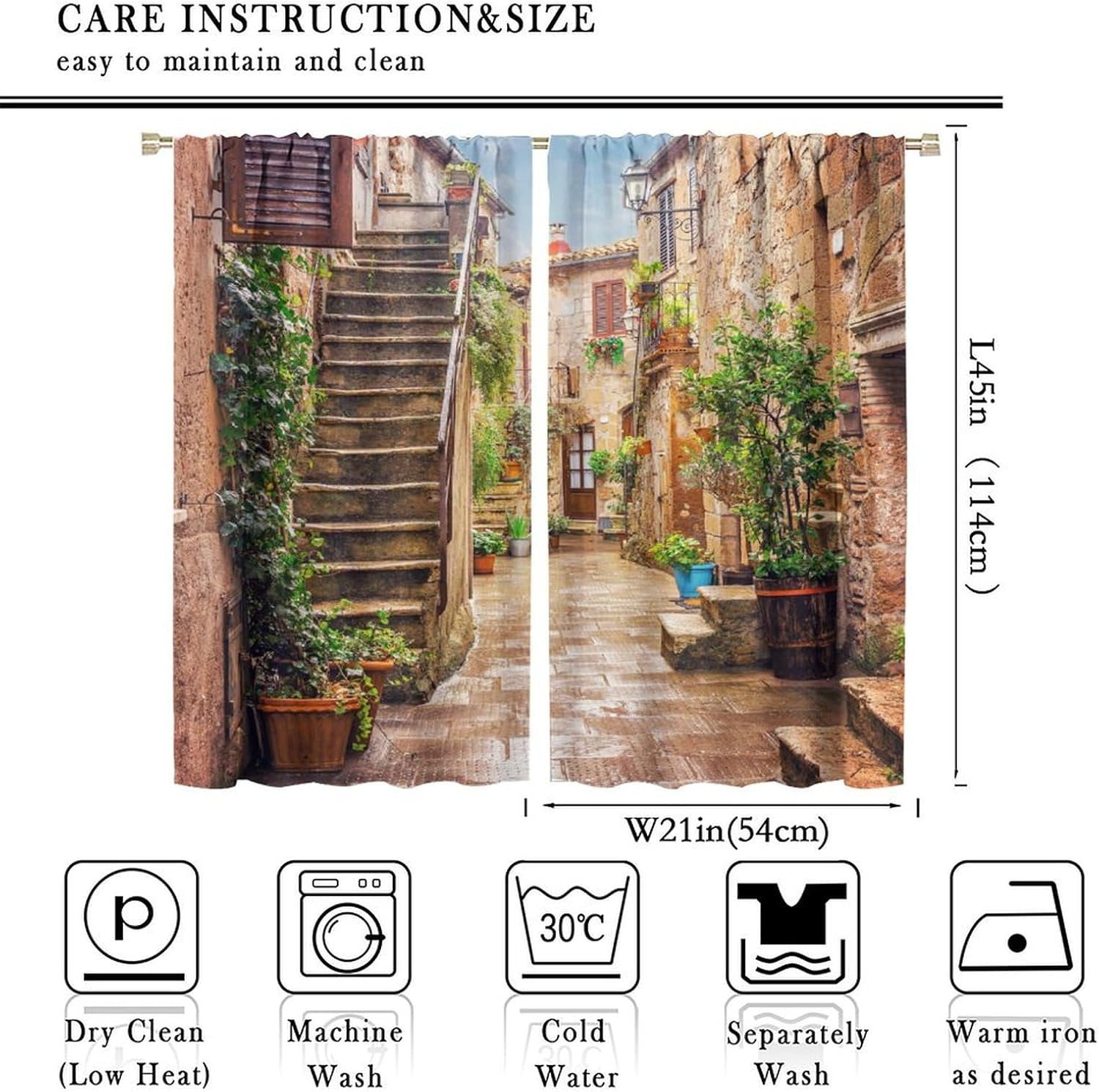 Italian Scenery Blackout Curtain,Stone Rock Houses City Rural Print Window Drapes for Bedroom Living Room Kitchen Cafe Office Decor Thermal Insulated Darkening Drapes 42x45 Inch