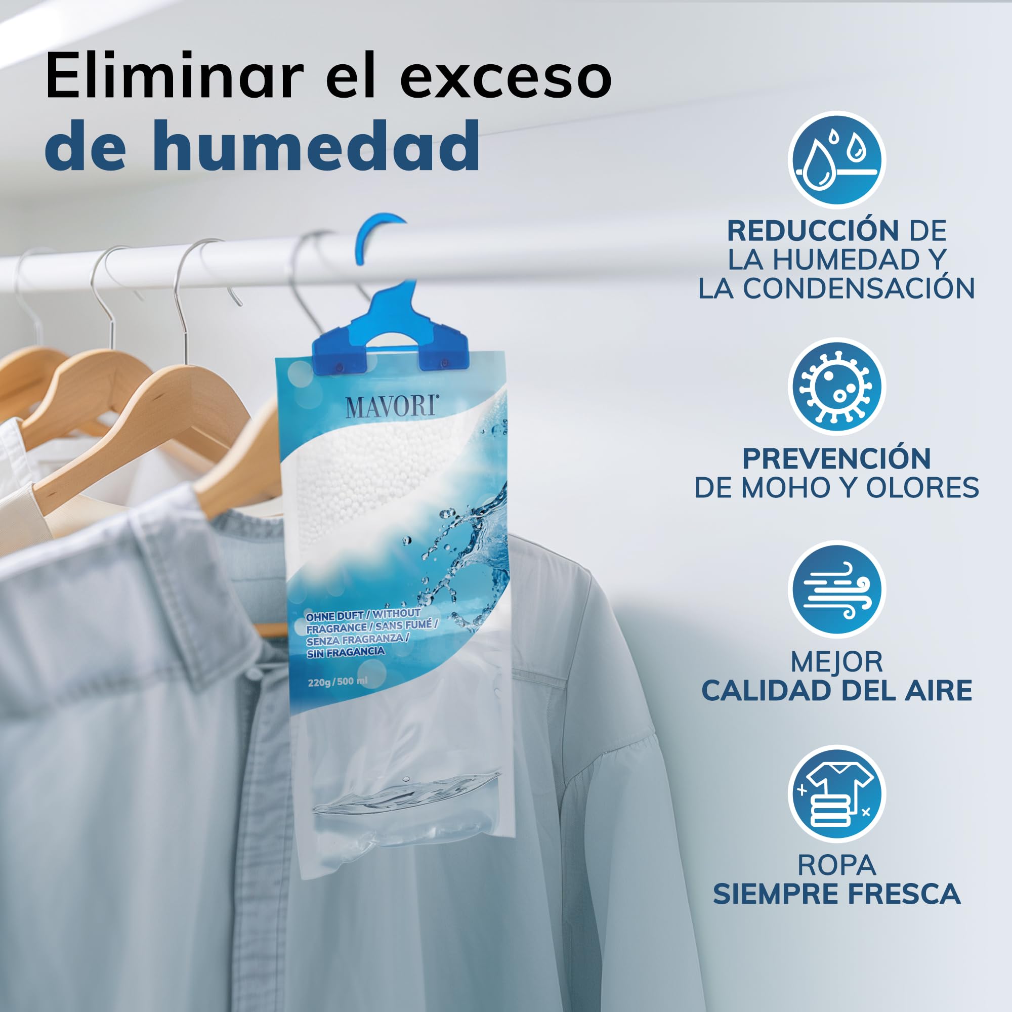 Juego de 10 deshumidificadores XL para colgar I bolsas deshumidificadoras I armario deshumidificador y absorbentes de humedad para habitaciones contra la humedad, el moho y los olores
