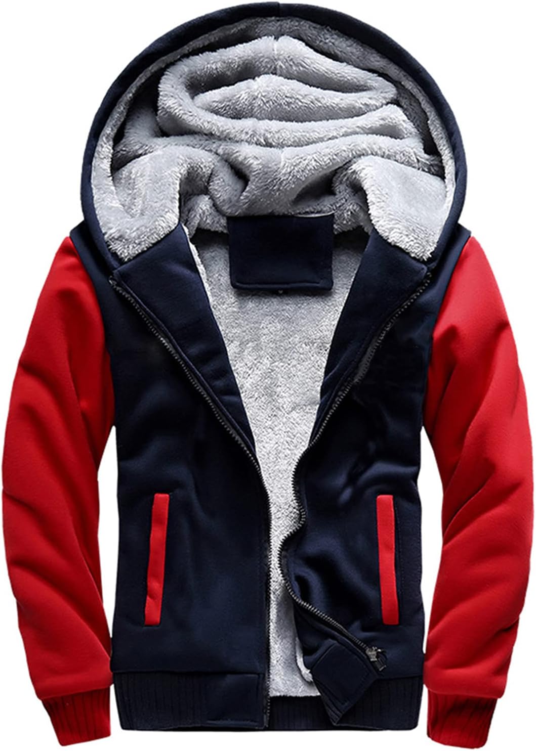Men's Fleece Thick Hoodies Cosplay Zip Jacket Navy&Red L