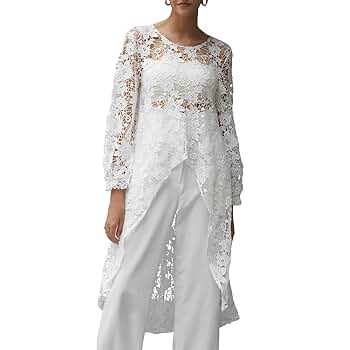 YEXPINE Women Lace Hollow Out Tunic Shirt Dress Long Sleeve