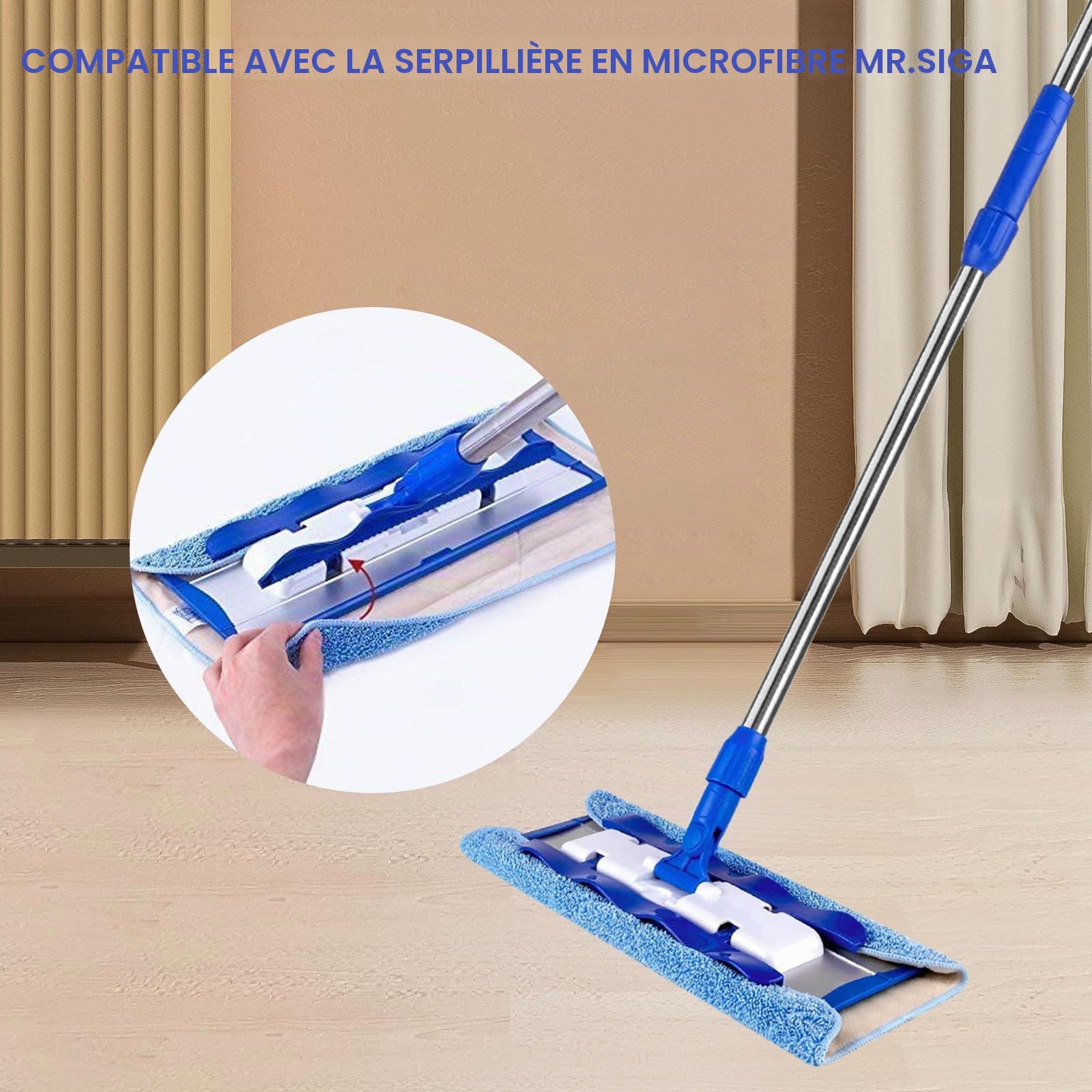 Lot de 8 serpillères en microfibre MR-SIGA - Recharges de nettoyage durables - Utilisation double face - Réutilisables et lavables