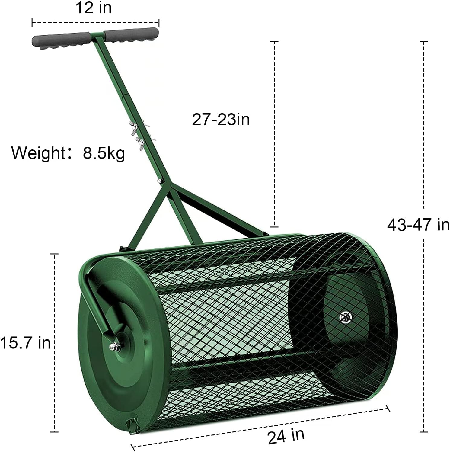 24” Compost Spreader with Upgrade T Shaped Handle, Lightweight Metal Mesh Manure Spreader for Lawn and Garden Care, Fertilizer Spreaders for Lawns & Garden