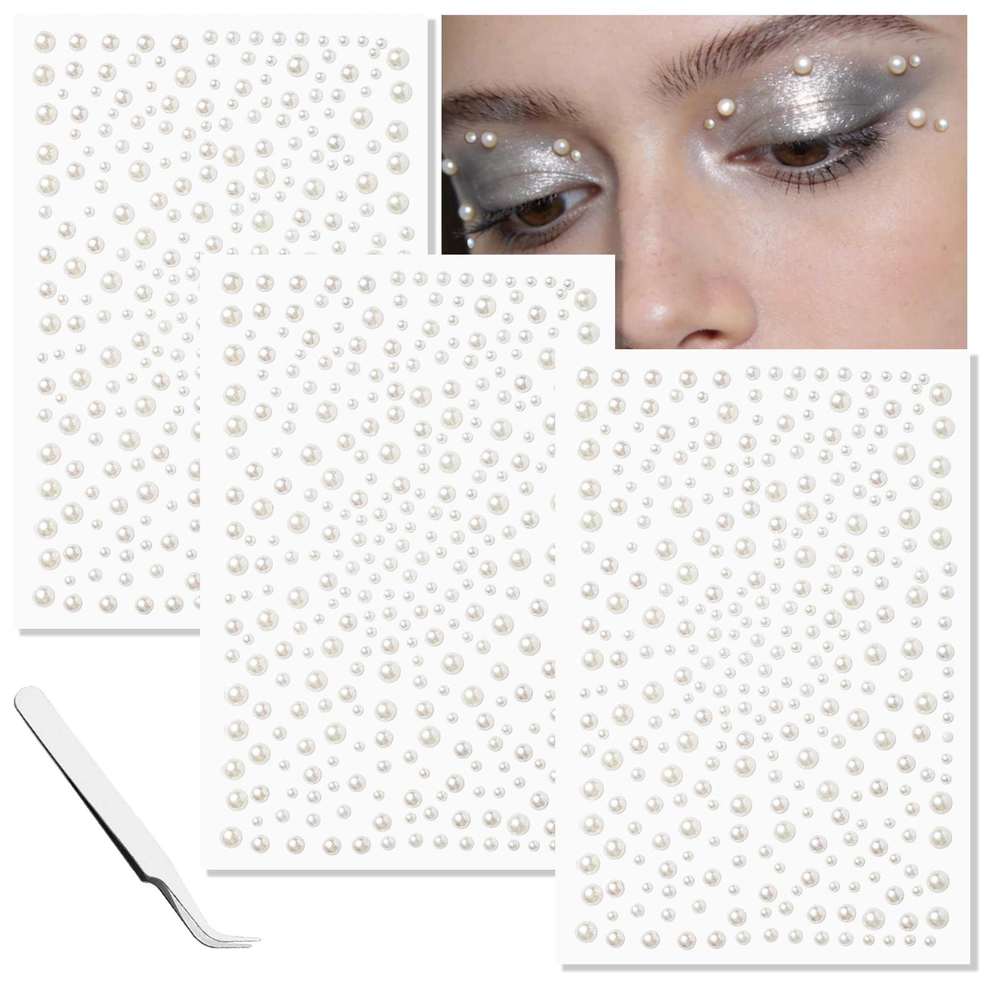 Pearl Face Gems Self-Adhesive Hair Jewels Glitter Accessories Beige Pearl