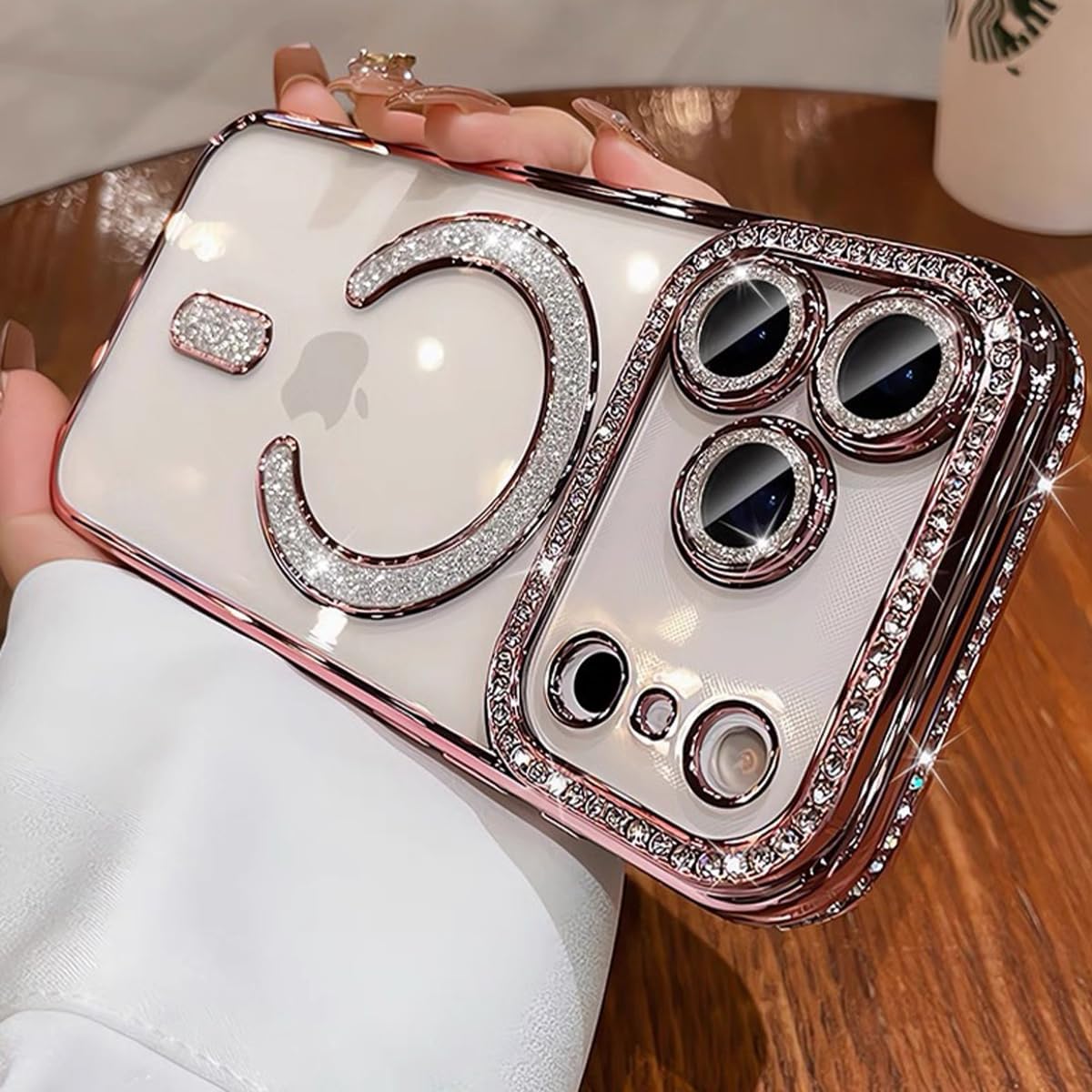Magnetic Clear Glitter Case for iPhone 17 Pro Max,[Compatible with MagSafe] Cute Bling Sparkly Diamond Rhinestones with Camera Protector TPU Bumper Women Girls Case for iPhone 17 Pro Max,Pink - Image 5