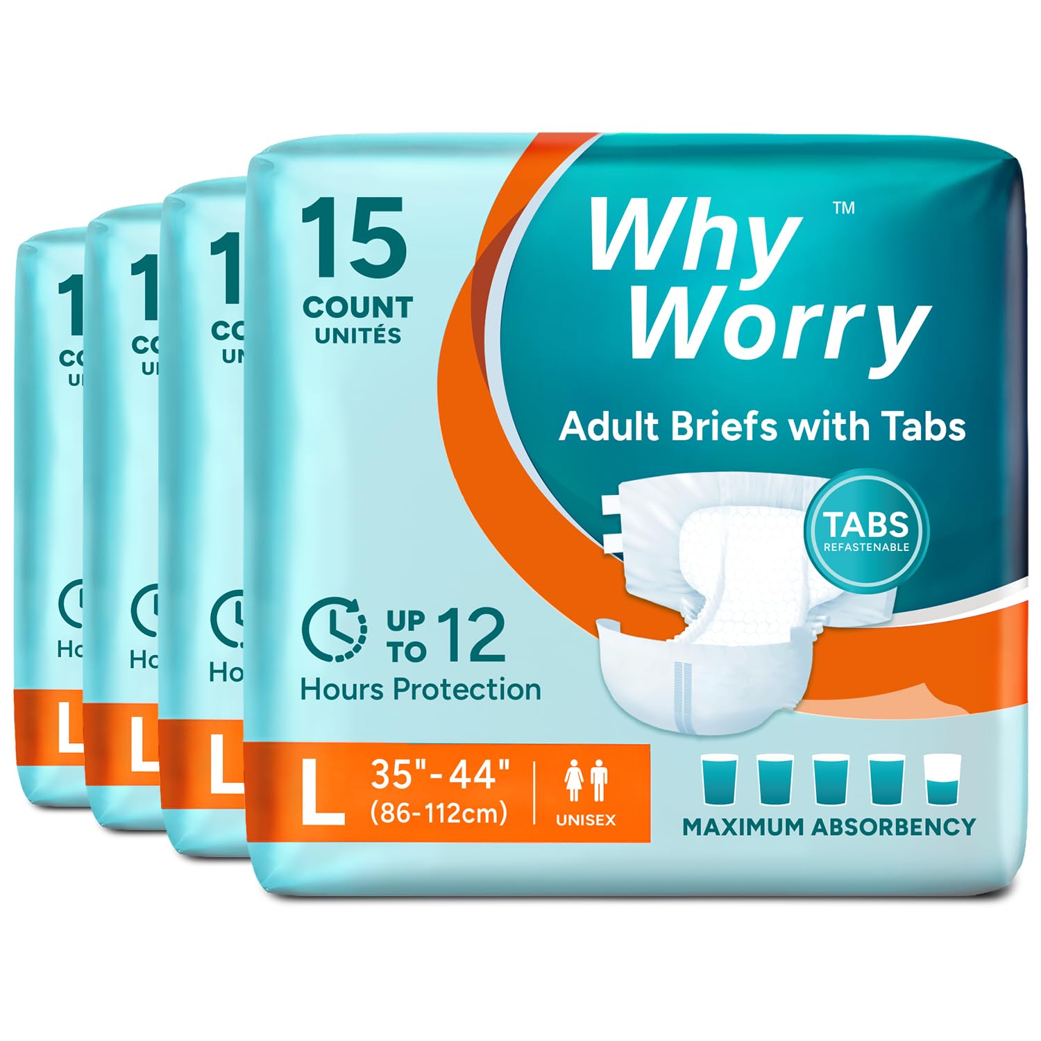 WhyWorry Pannoloni per Adulti Mutanda, Taglia L, 60 Pezzi | Pannoloni per Anziani a Mutandina, Dispositivi Assorbenti Incontinenza, Uomo e Donna, Sistema Antiodore, Unisex, 4 Confezioni