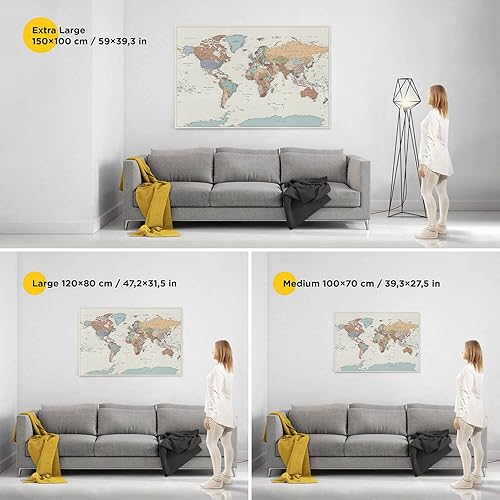 Miniatura 2 de Push Pin Travel Map - Detailed World Map with Pins - Canvas Pinboard Map to Hang & Pin - Mark Places You've Been - Options to Personalize (Large