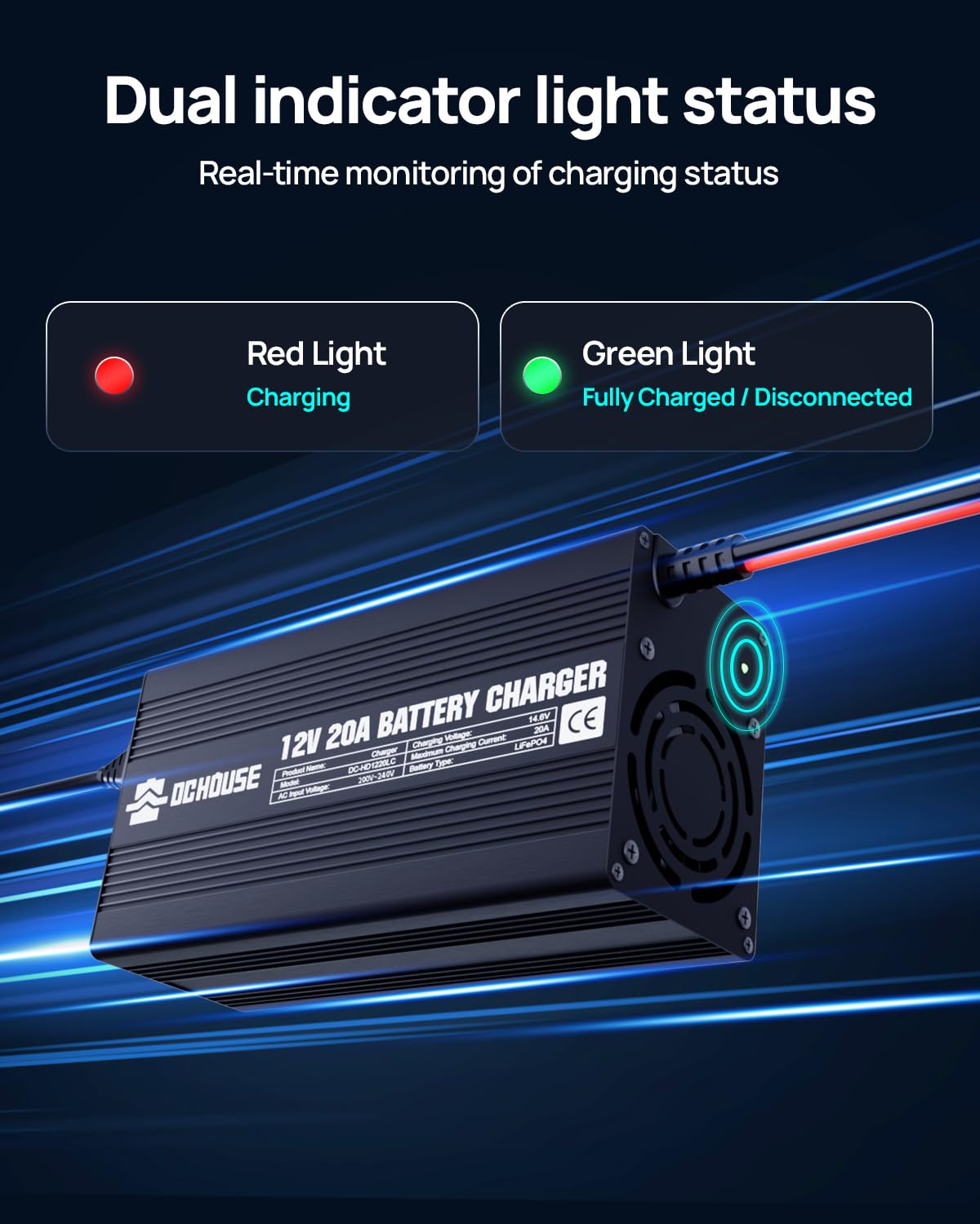 Chargeur de batterie 20 A 12 V au lithium LifePO4 14,6 V Entretien intelligent automatique pour batterie à décharge profonde de voiture moto marine