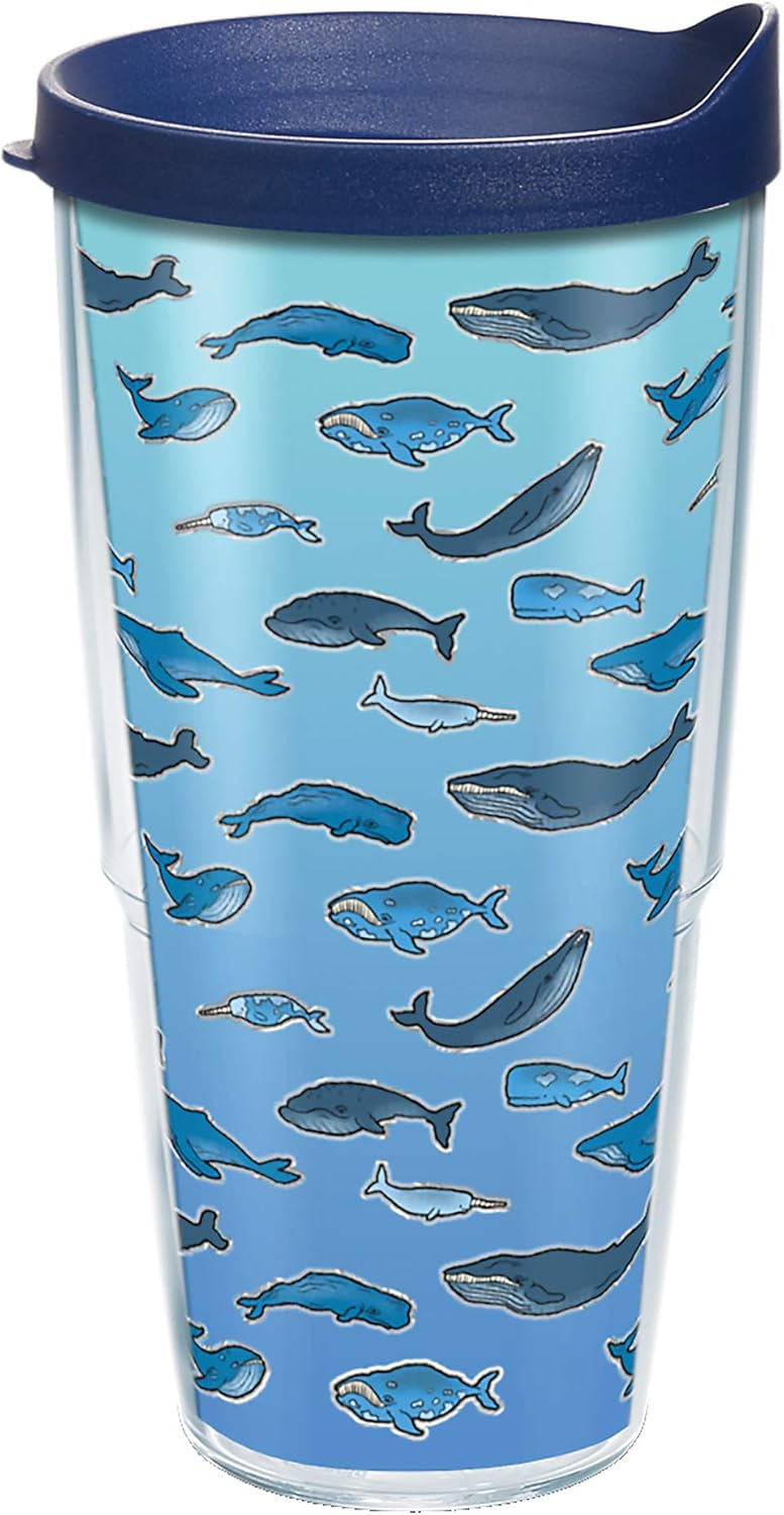 Tervis Made in USA Double Walled Whale Tail Insulated Tumbler Cup Keeps Drinks Cold & Hot, 24oz, Clear