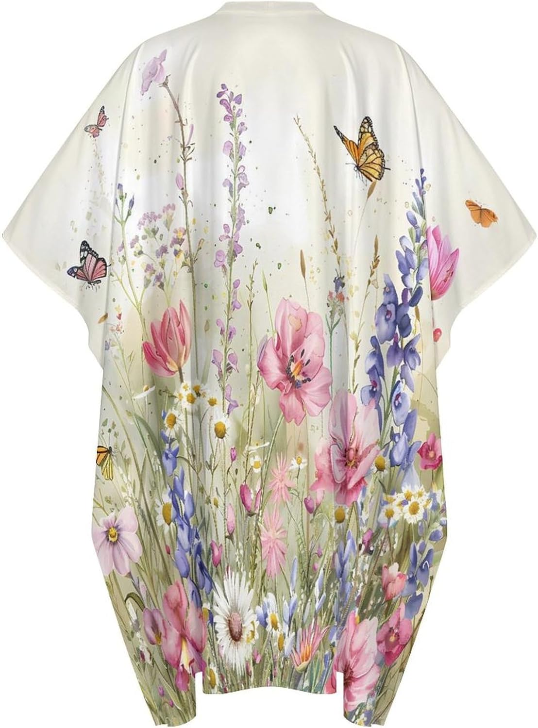 Watercolor Flowers Butterflies Men's Kaftan Thobe V-Neck Long Gown Loose Robe