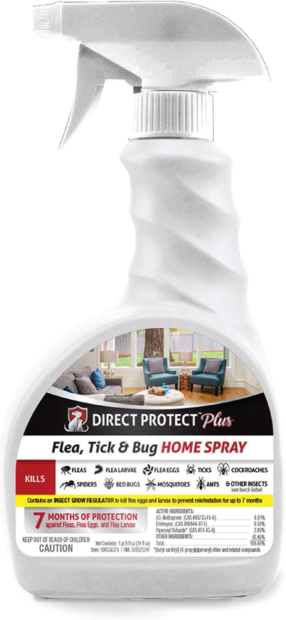 Flea & Tick Home Spray, for Use On Carpets, Rugs, Drapers, and Upholstered Surfaces, Fast Acting, 7 Months Protection, 24 Ounces