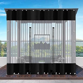 Outdoor Vinyl Curtain with Clear Tarp Panel,Black Transparent Side Panels with Zipper,Pergola Patio Porch Weatherproof Partition Curtains,with Eyelets,PVC Rain Curtain,LxW-5x2.5m16x8.2ft