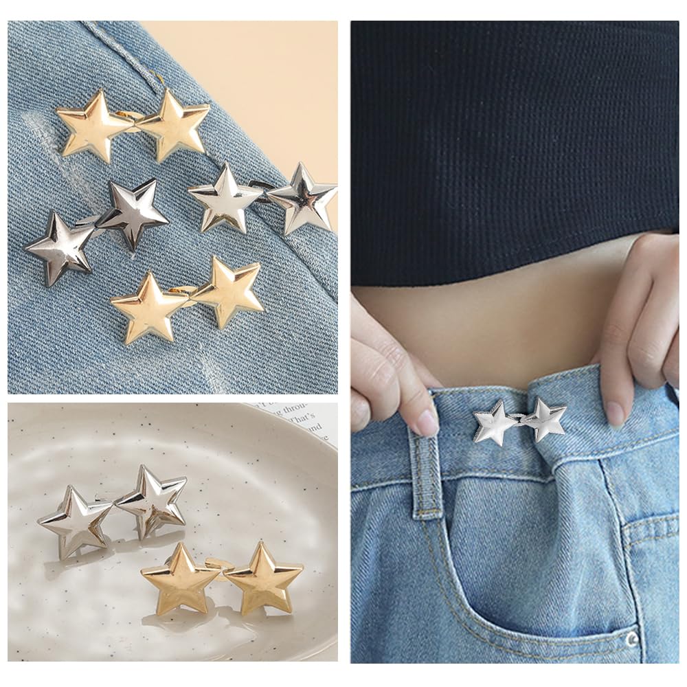 Agujeros Cinturon 6 Pares De Ajustadores De Cintura Para Jeans - Hebillas  En Forma De Estrella (Negro/Plateado/Dorado) Cinta Elastica Costura, image size:1000x1000
