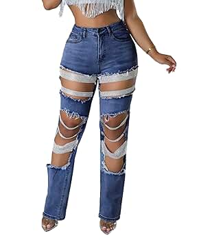 cffvdiz Dark Blue,S, Women's Straight Leg Jeans High Waisted