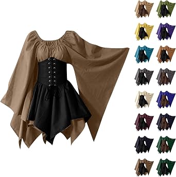 Renaissance Costume Women Medieval Victorian Gothic Elf Dresses Vintage Halloween Cosplay Lace Up Corset Dress