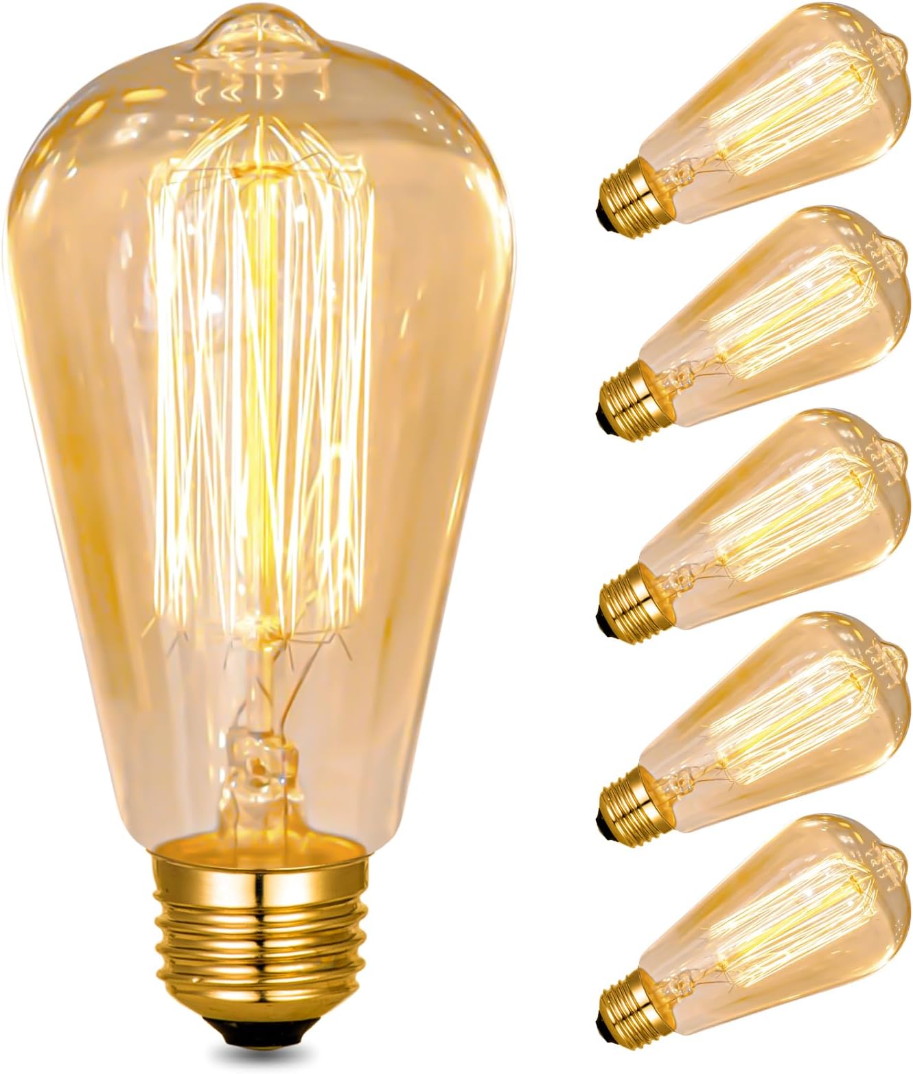 E27 Vintage Light Bulbs Large Edison Screw Bulb - Squirrel Cage Shaped Filament - 2700K Warm White Dimmable - Pack of 6 (40, Watts)