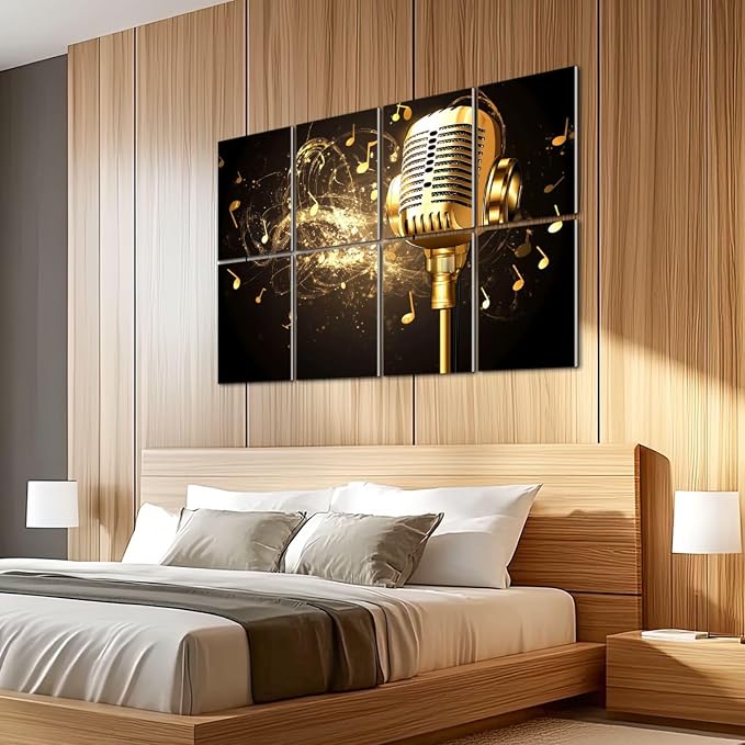 8 Pack Paneles Acústicos Decorativos para Absorción de Sonido con Notas Musicales Doradas 48"x32" miniatura 5