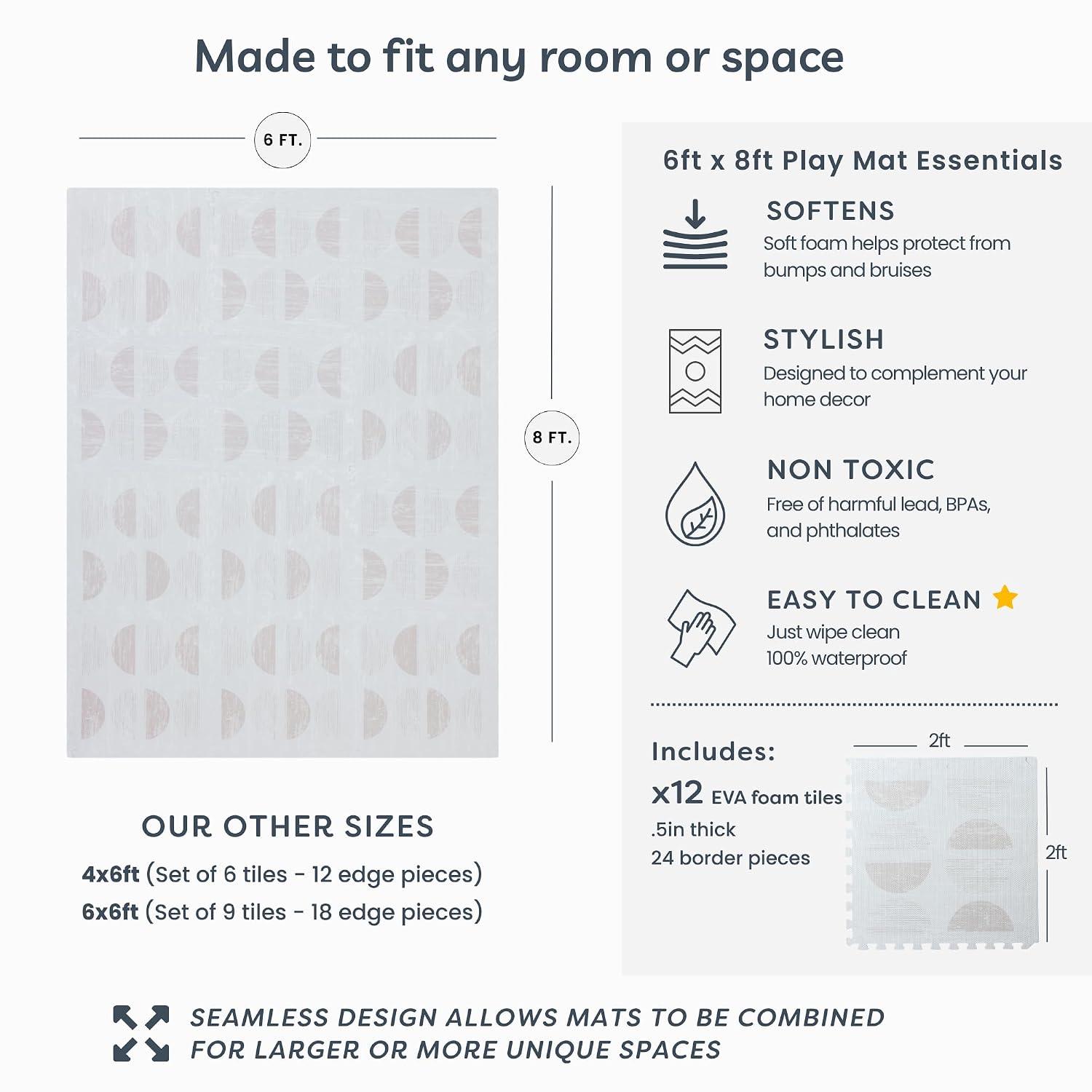 Little Landings Baby Play Mat for Floor - Aura Oat (6x8ft) - Premium EVA Foam Play Mat for Babies & Toddlers (Ages 0-5+) Non-Toxic Playmat for Tummy Time, Crawling & Playroom - Stylish & Comfortable