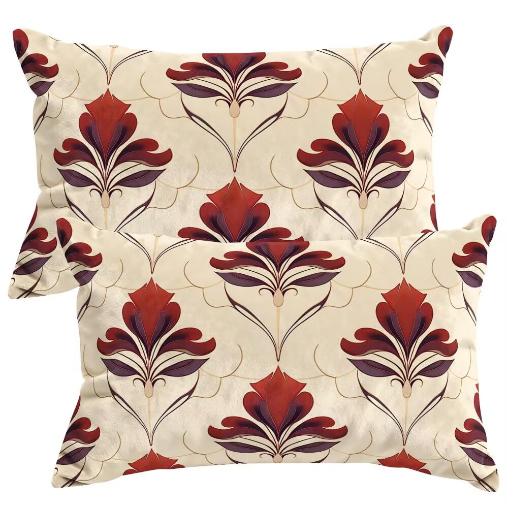 Set of 2 Velvet Cushion Covers 40x60 cm Retro Cushions Covers Decorative Throw Pillow Case Pastoral Style Sofa Pillows 16x24 Inch Cushion Cover with Invisible Zipper for Livingroom Bedroom -SC485