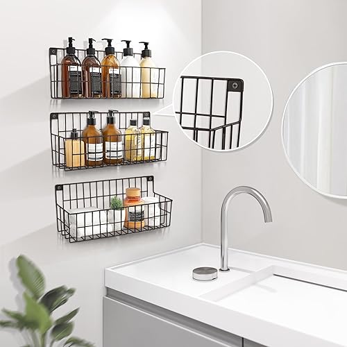 Miniatura 7 de Juego de 4 cestas colgantes de alambre de pared extragrandes, cestas de almacenamiento colgantes de pared, cesta de alambre colgante de metal para