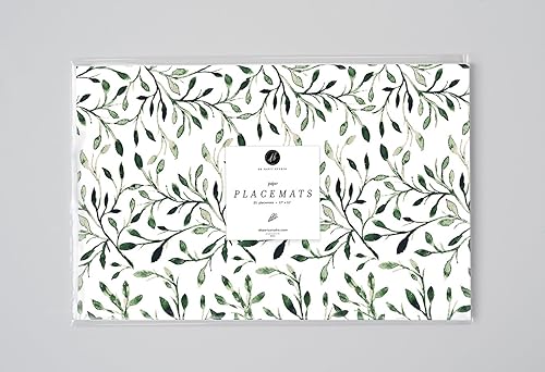 Miniatura 3 de Greenery - Juego de 25 manteles individuales de papel desechables, diseño de hojas, ideal para bodas, bautismos, fiestas de compromiso, brunch