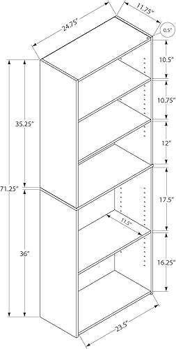 Miniatura 3 de Monarch Specialties I BOOKCASE-72 H/Estantería gris con 5 estantes, gris Gris,Marrón,Blanco