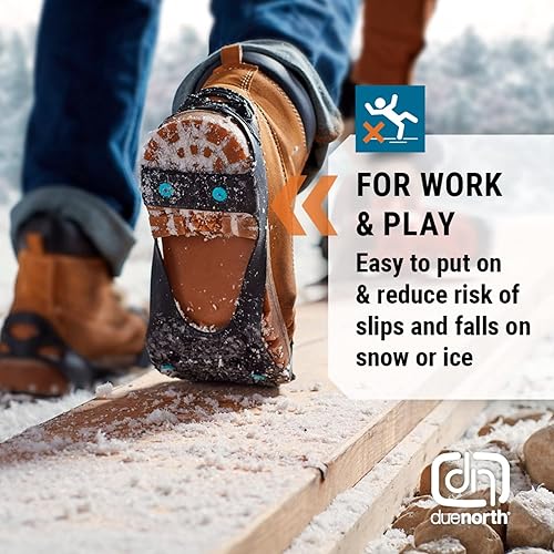 Miniatura 2 de Due North All Purpose Ice Cleats - Pulse Grip Tread for Maximum Grip - 12 Replaceable Spikes, Fits Most Footwear (1 Pair)