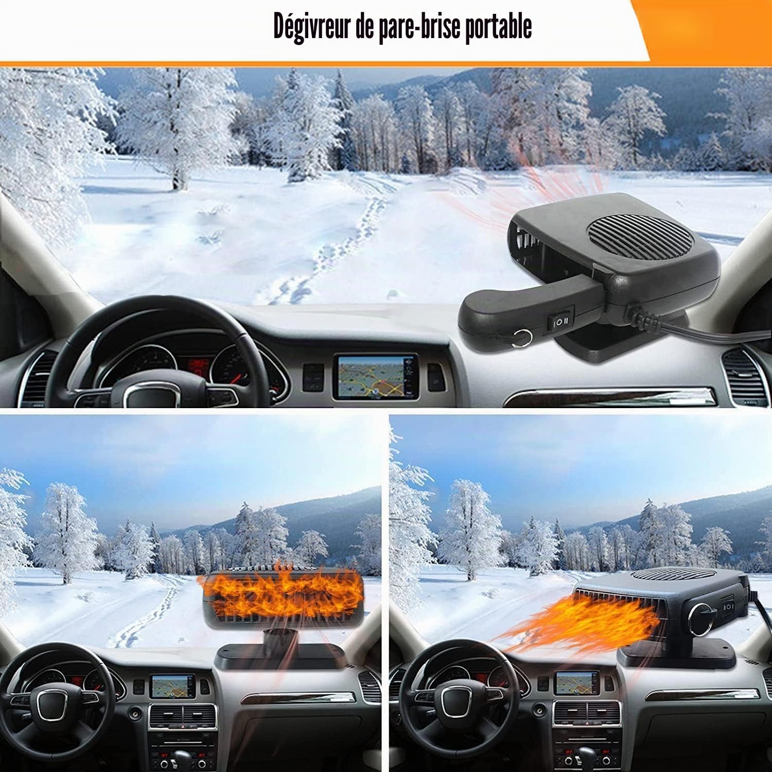 JOPWUE Chauffage de Voiture, Dégivreur de Voiture 12V, Chauffage Portable pour Voiture, Kit de Dégivreur pour Voiture 200W pour l'Hiver, Chauffage Mini pour Voiture avec Prise Allume-Cigare, Dégivrant