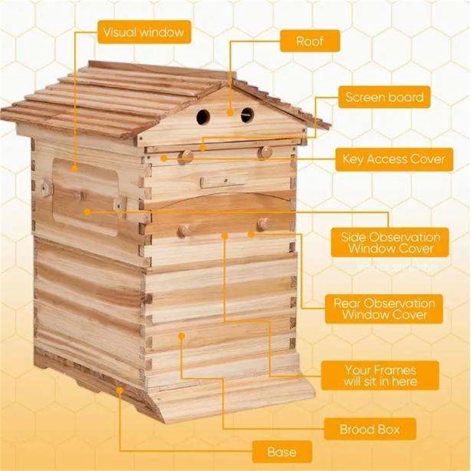 Kit de démarrage pour Ruche à Flux laminaire Automatique avec fenêtre dobservation et Bec verseur à Miel, Ruche de Type cabane avec système dextraction intégré pour lapiculture de Jardin.