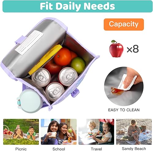 Miniatura 3 de Choco Mocha Lonchera de sirena púrpura para niñas, bolsa de almuerzo para guardería con soporte para botella de agua para niños pequeños