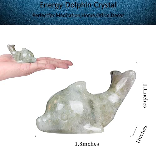 Miniatura 2 de Figura de delfín de cristal de labradorita tallada a mano, figura de delfín de 1.8 pulgadas, piedra preciosa pulida, escultura de animales, piedra