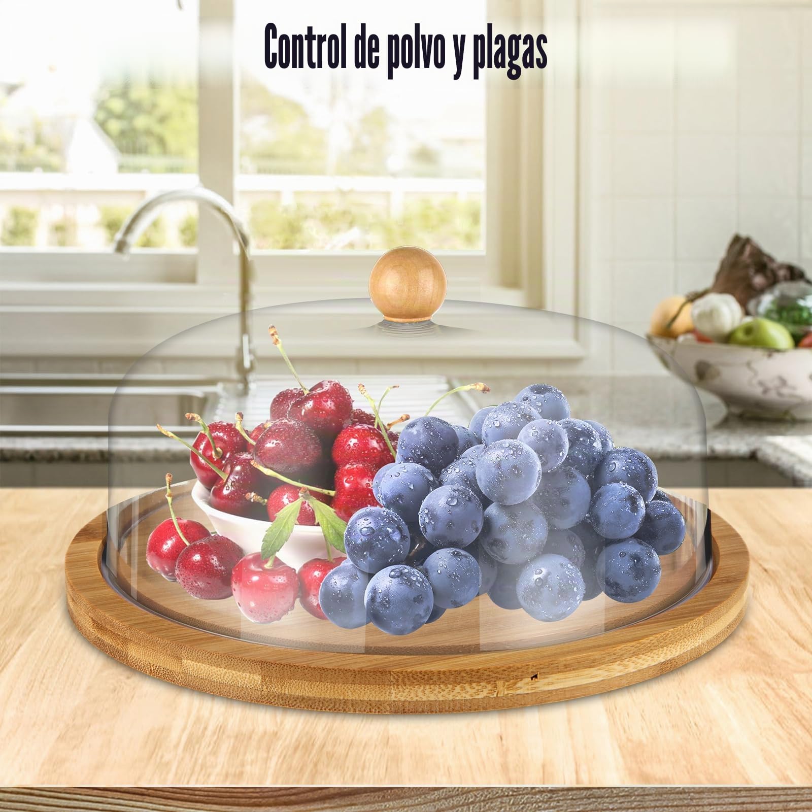 Soporte para tartas con tapa de cúpula, plato de bambú de 10 pulgadas con tapa, soporte transparente para tartas con cúpula acrílica para cumpleaños, bodas y fiestas