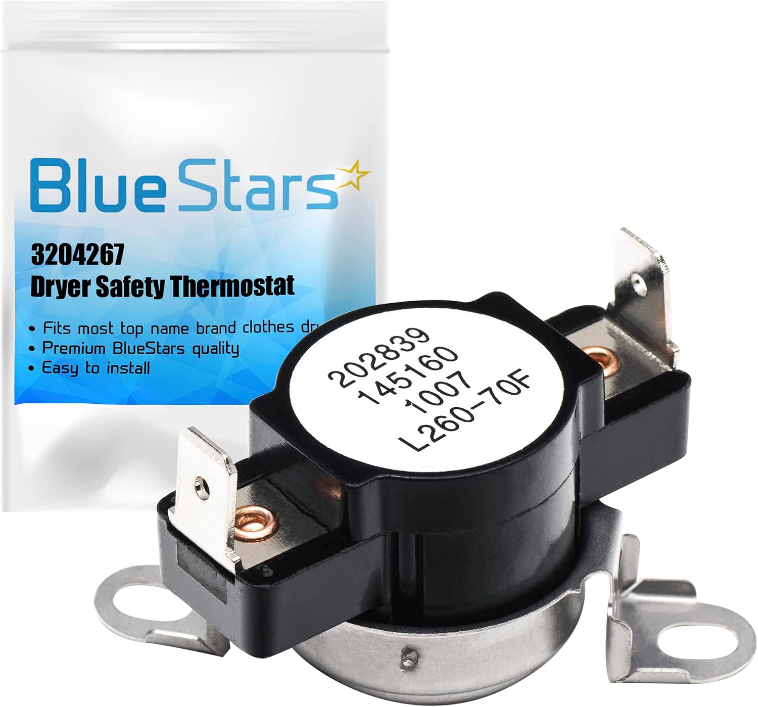 3204267 Dryer Safety Thermostat Replacement Part by BlueStars- Exact Fit for Frigidaire Kenmore Electrolux Dryer- Replaces 508516 73204267 AP213147