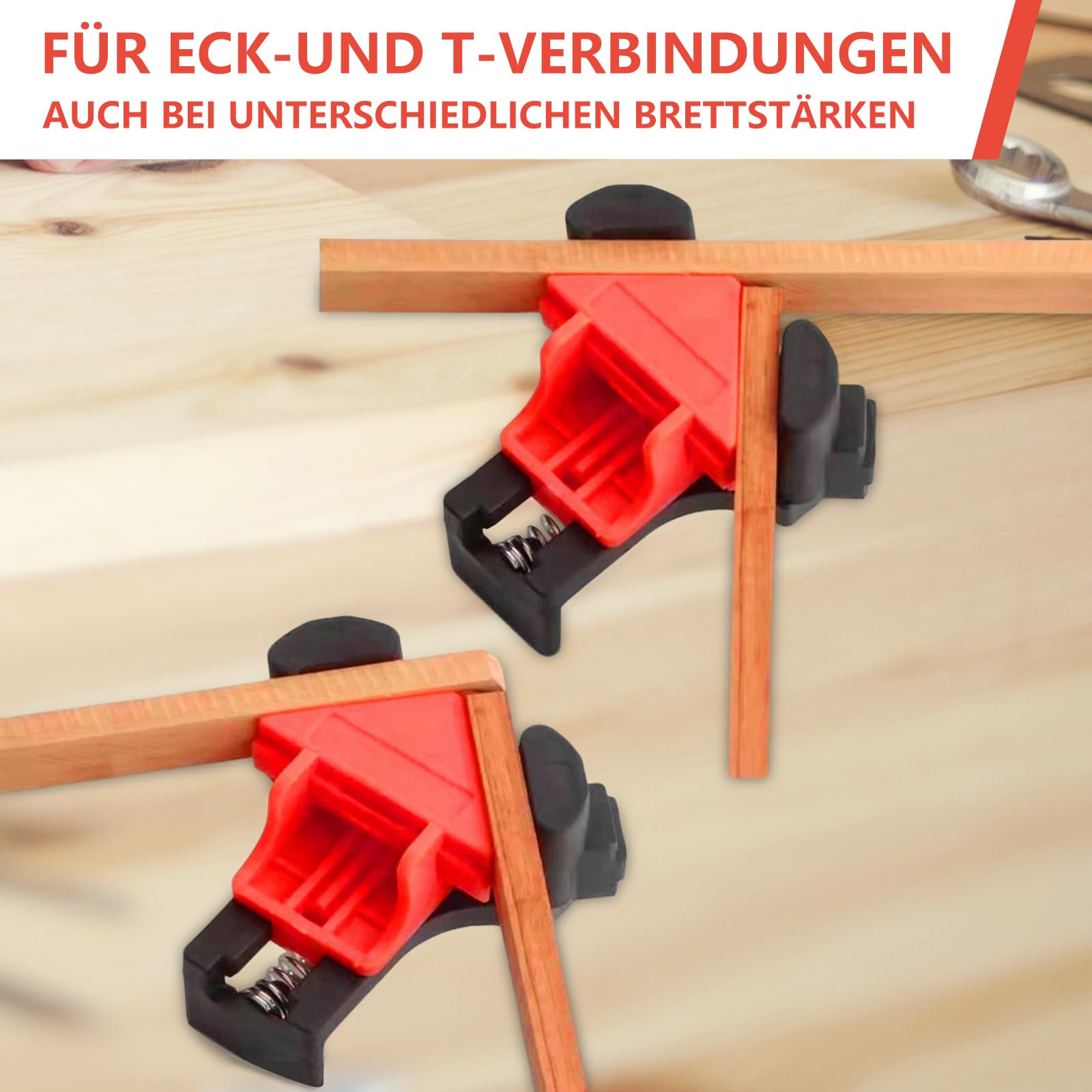 Winkelspanner 90 Grad,4 Stück Verstellbar Eckspanner, Eckverbinder Holz Verdicktes ABS Winkelspanner, Klemmbereich (5-22mm),Eckenspanner für Bilderrahmen,Platten,Glas,Eckschellen