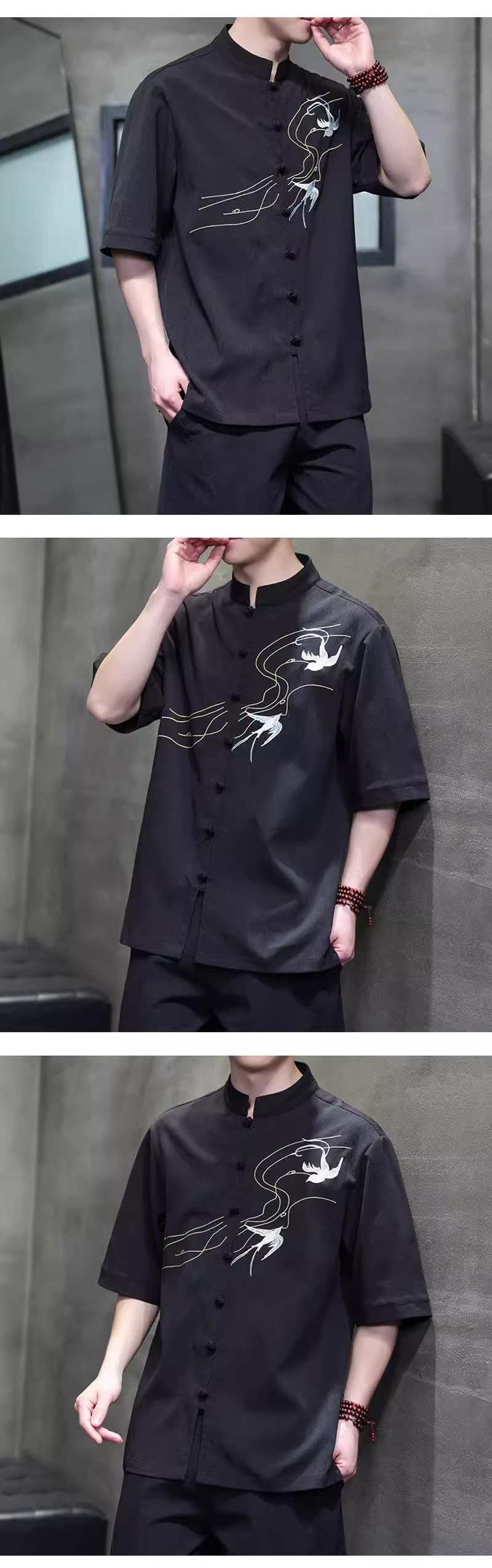 GUOYUXIAO Männer-Chino-Stil-Sommer-Linon-und-kasual-Kurzarm-Hemd.