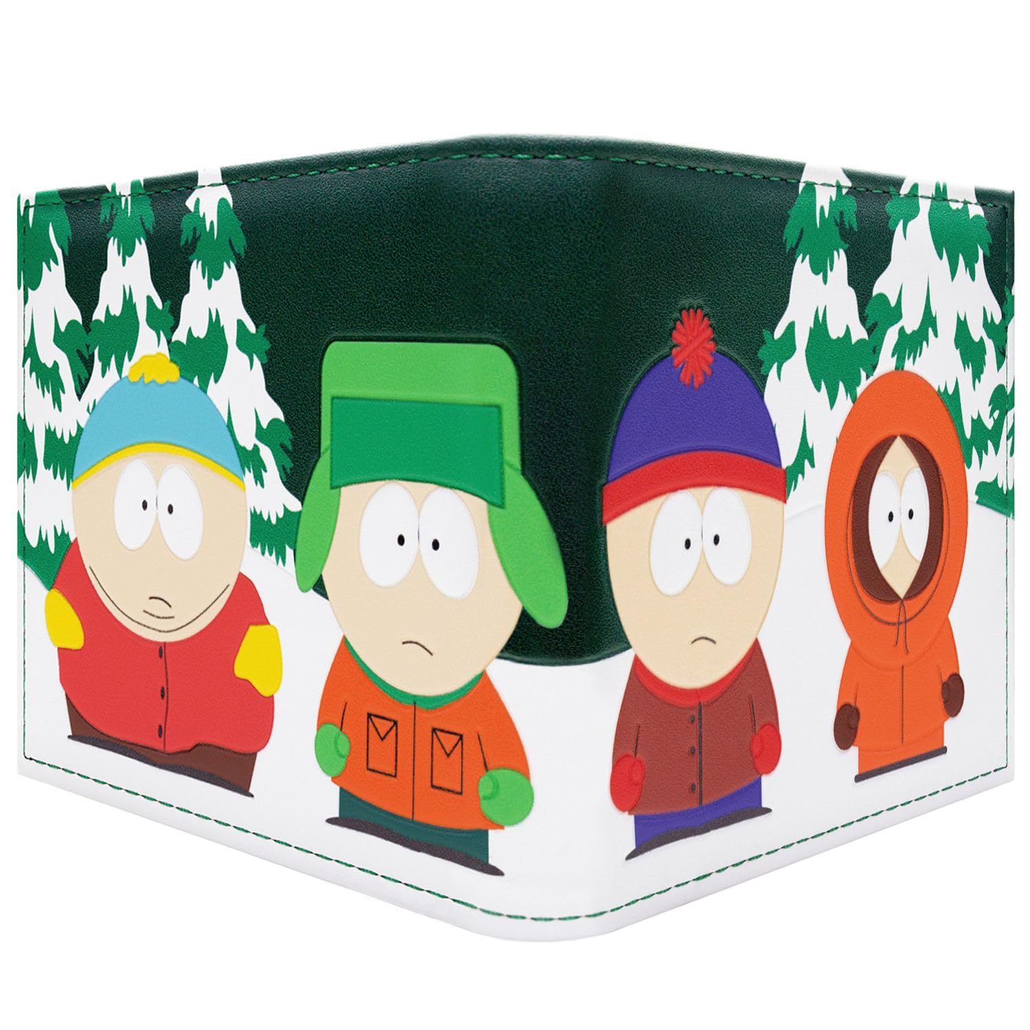 ComedySouth Park Cartman Kyle Kenny Stan Bus Stop Wallet Bi-Fold ID & Card Holder, Green