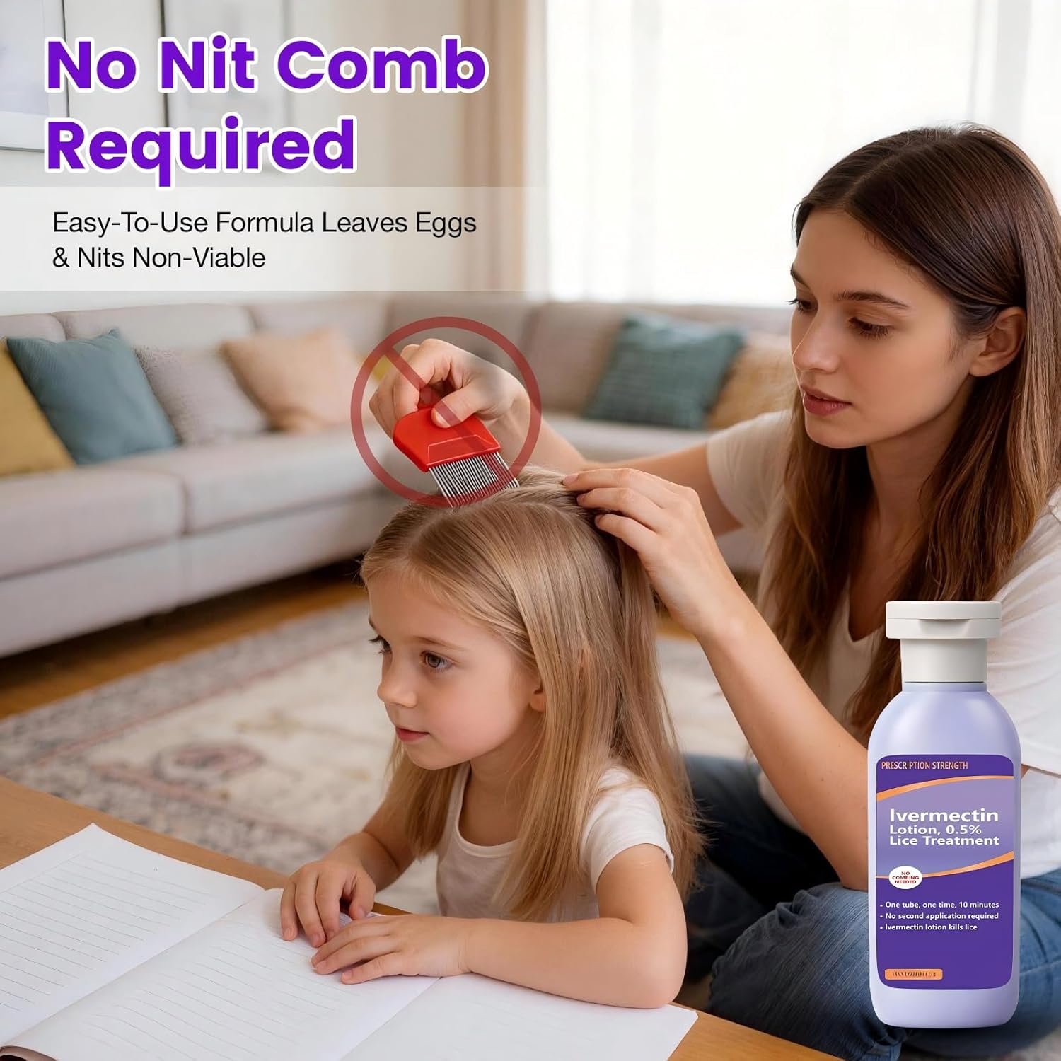 Ivermectin 0.5% Lotion for Head Lice Treatment, Fast-Acting, No Nit Combing Required, Gentle & Family-Friendly, Effective on Resistant Lice, 4.2 oz (100 mL)