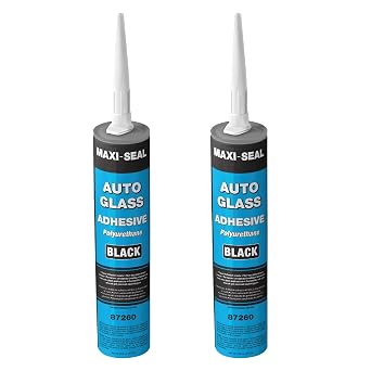 Maxi-Seal Black Polyurethane Windshield Adhesive with Fast Curing Non-sag Formula - 10.5oz Tube + Applicator Tip - High Bond Strength Window Sealant - Weather Resistant Auto Glass Adhesive 2 Pack