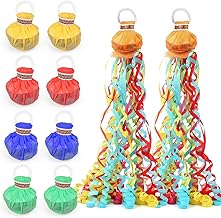 10Pack Colorful Streamer Poppers, No Mess Multi-Color Paper Crackers, Hand Throw Confetti Streamers for Birthday, Wedding, Party Celebrations