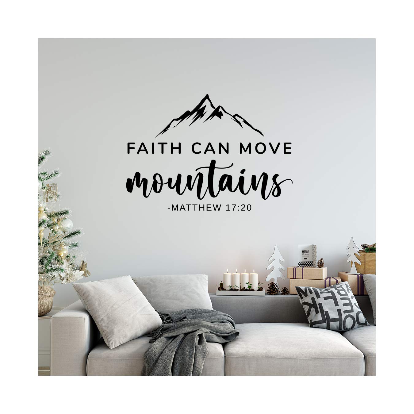 Stickerdeen Black | Faith Can Move Mountains Bible Quote Wall Sticker - Decoration Removable Nursery, Living Room Art Vinyl Decal Gift | (Large) (Black)