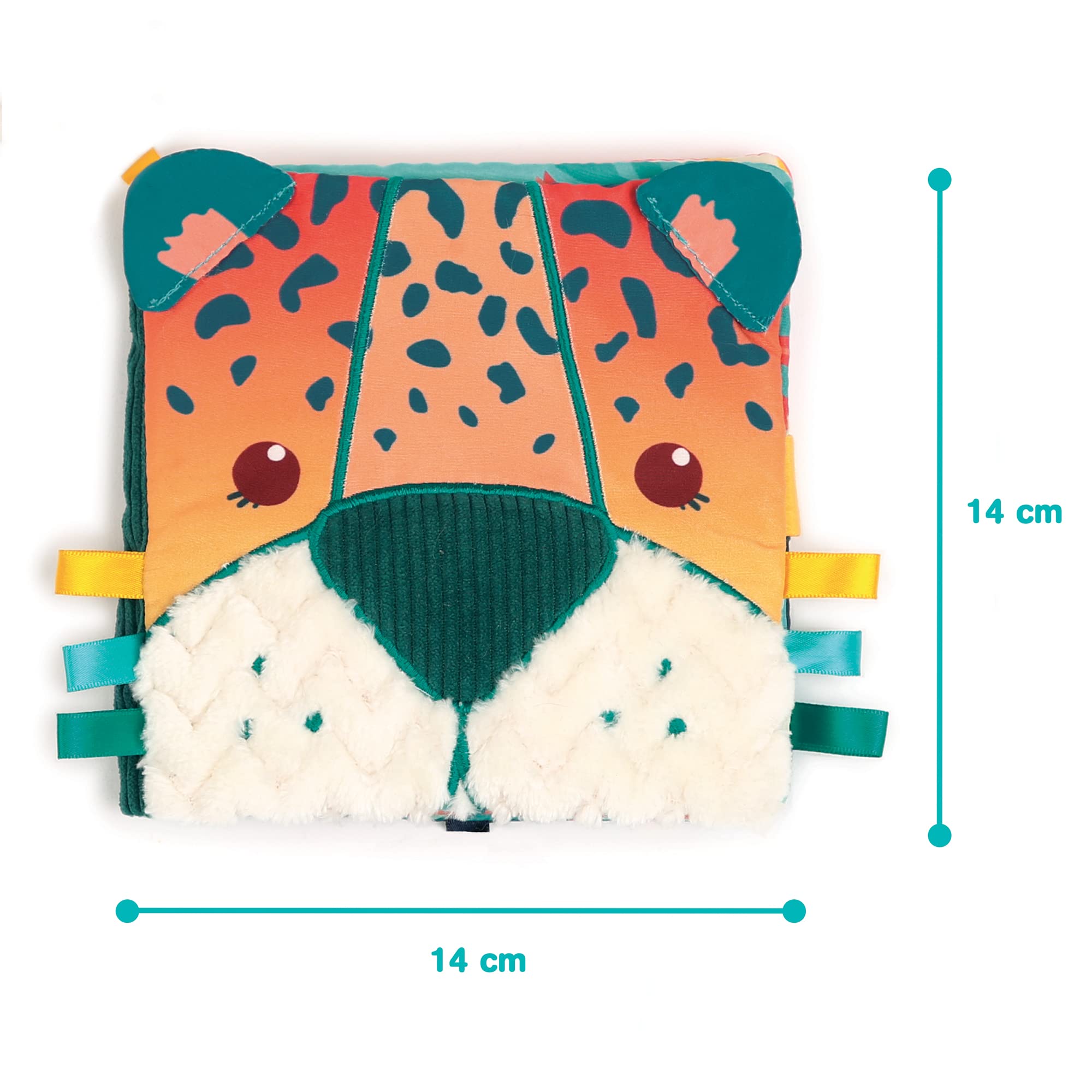 Ludi - Livre D'Éveil Jungle - avec 7 Activités Sensorielles - Dès 3 Mois - Éveil Bébé - Développe La Découverte, Le Toucher & Le Bien-Être - Matières Douces & Textures Variées + Anneaux De Dentition