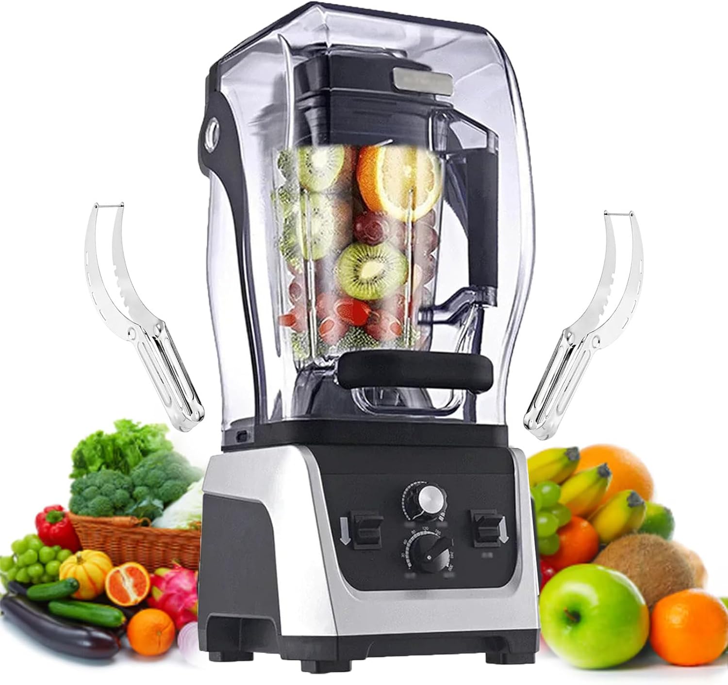 Electric Stand Mixer, Countertop Blenders Smoothie Maker, Food Processors with 5MM Soundproof Cover & Double Stirring Blades,for Kitchen,5L