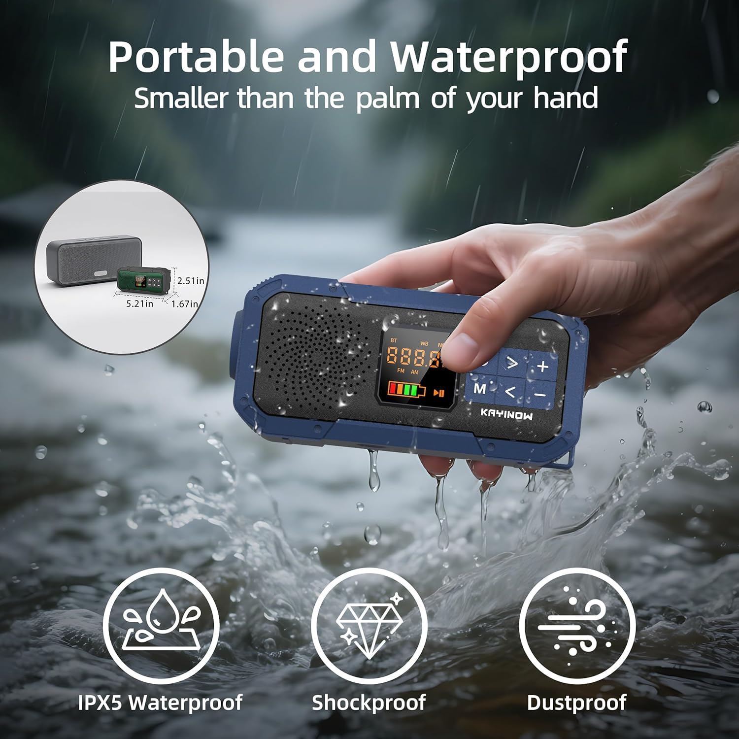 Portable Emergency Radio with AM FM NOAA,Bluetooth Speaker,2000mAh Rechargeable Battery,USB-C Hand Crank Solar Charging,Clear Sound Quality,Flashlight,SOS Alarm for Storm Power Outages Camping