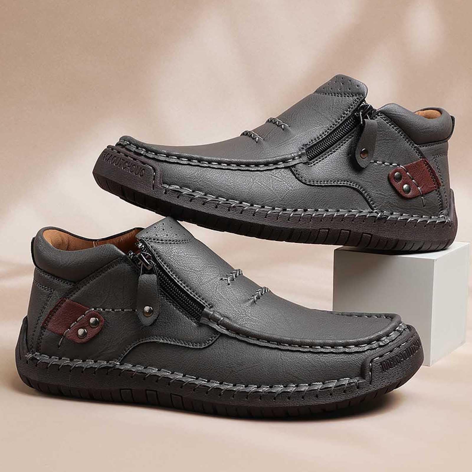 Mokassins Herren Leder - Slipper & Mokassins Für Herren Halbschuhe Leicht Weich Wanderschuhe Lässige mit Seitenreißverschluss Flache Schuhe Slip On Lederschuhe