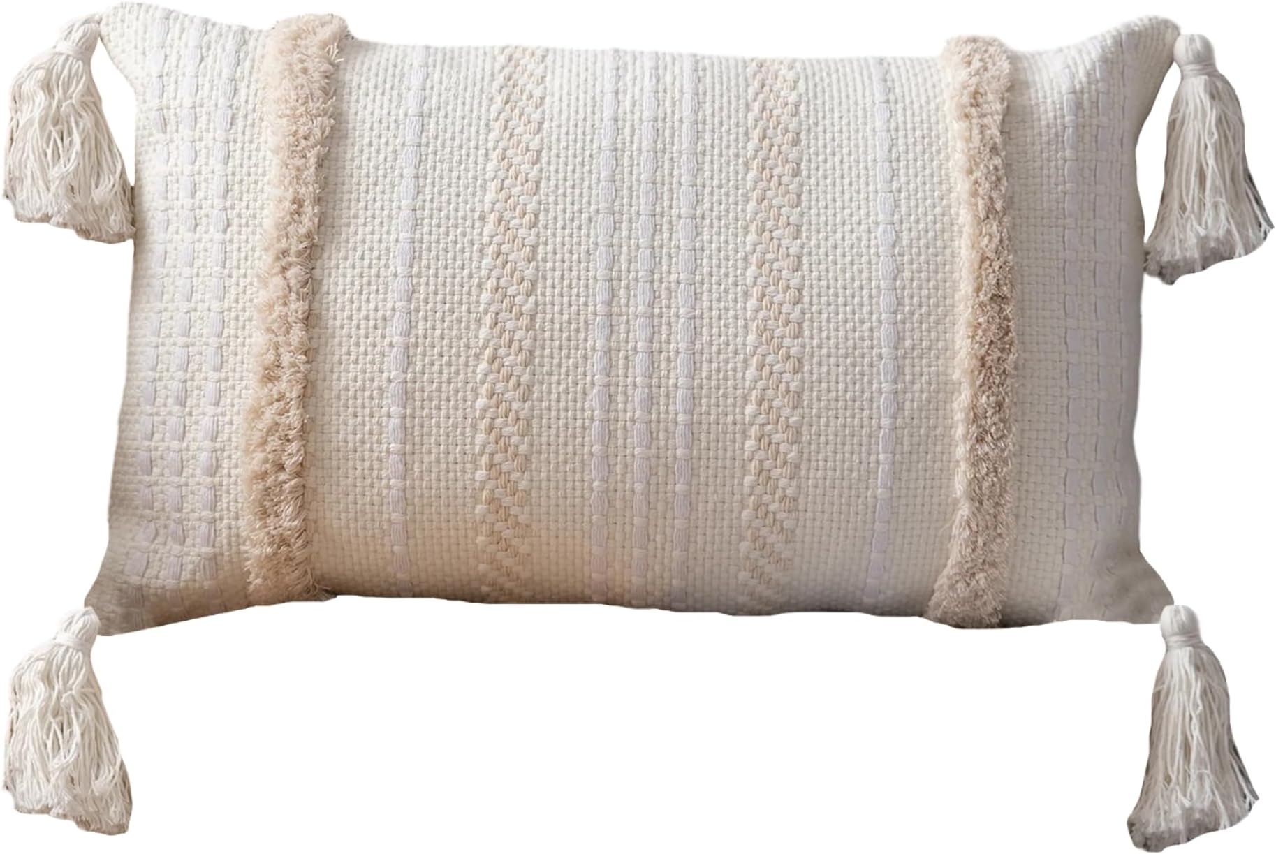 Throw Pillow Covers 12x20 Inch Boho Style Couch Cushion Covers with Tassel Knitted Decorative Pillowcases for Sofa Living Room - Throw Pillow